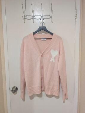 Ami Paris Alexandre Mattiussi Pink Wool And Cotton Ami De Coeur Cardigan